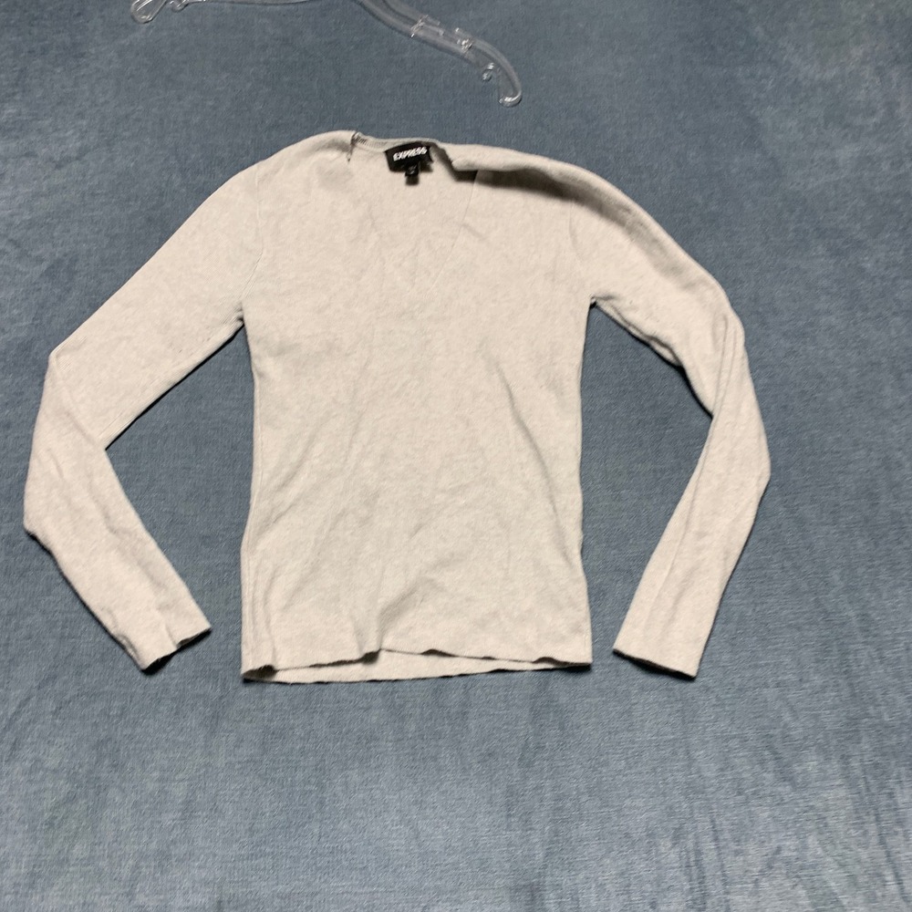 Express Sweater Men Medium Gray V Neck Ribbed Tight Knit Long Sleeve Winter Wear